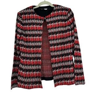 Ming Wang Houndstooth Cardigan Sweater Red Black Gray Size Large